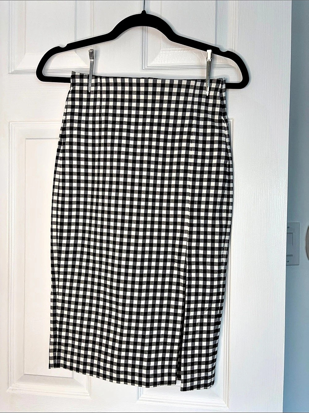 Dynamite Midi Gingham Skirt w/ Slit Black & White XS NWT